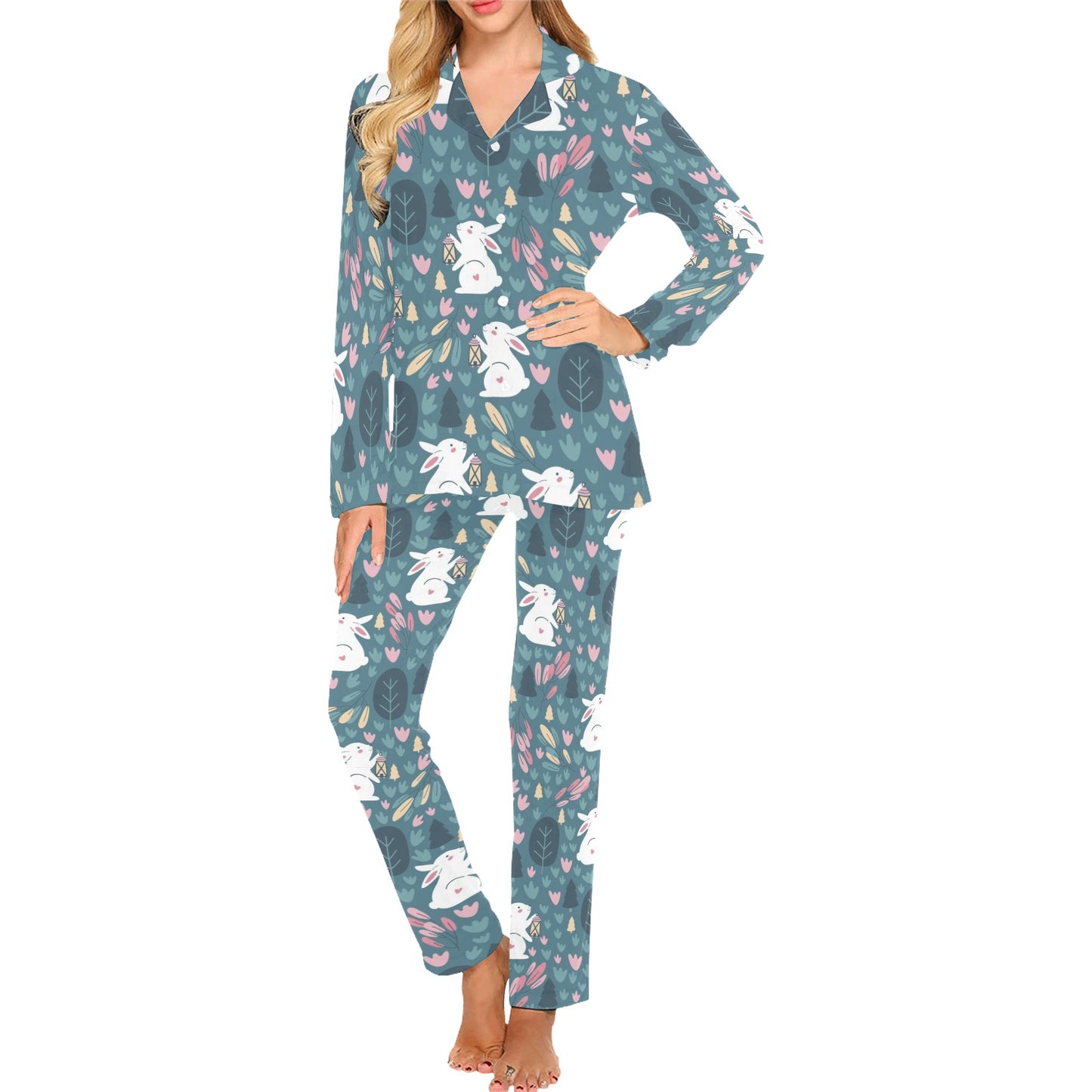 Rabbit Pattern Print Design RB013 Women's Long Pajama Set
