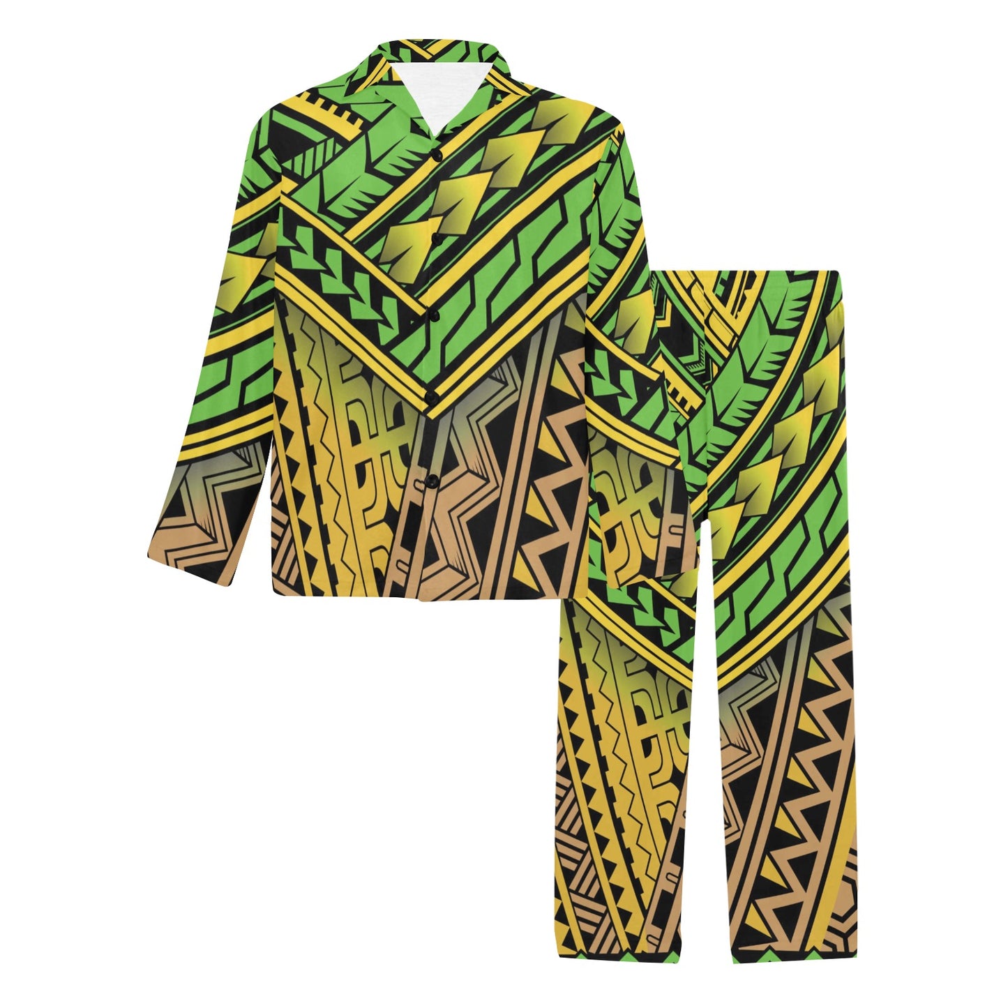 Polynesian Tribal Color Men's Long Pajama Set