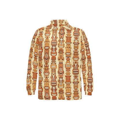Tiki Orange Vertical Pattern Long Sleeve Polo Shirt For Men's