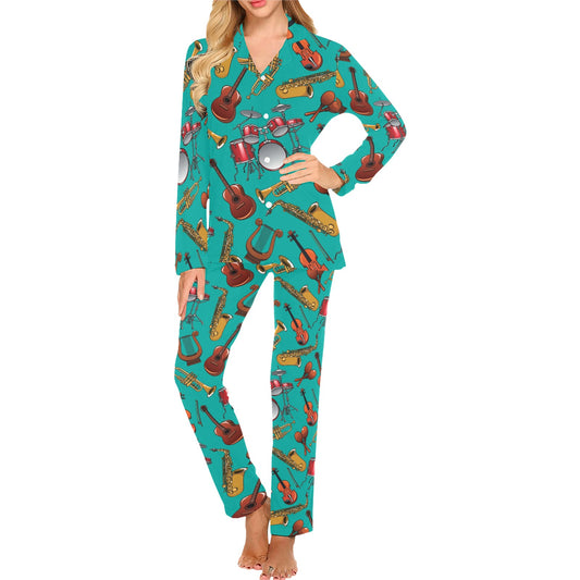 Drum Set Pattern Print Design 01 Women's Long Pajama Set