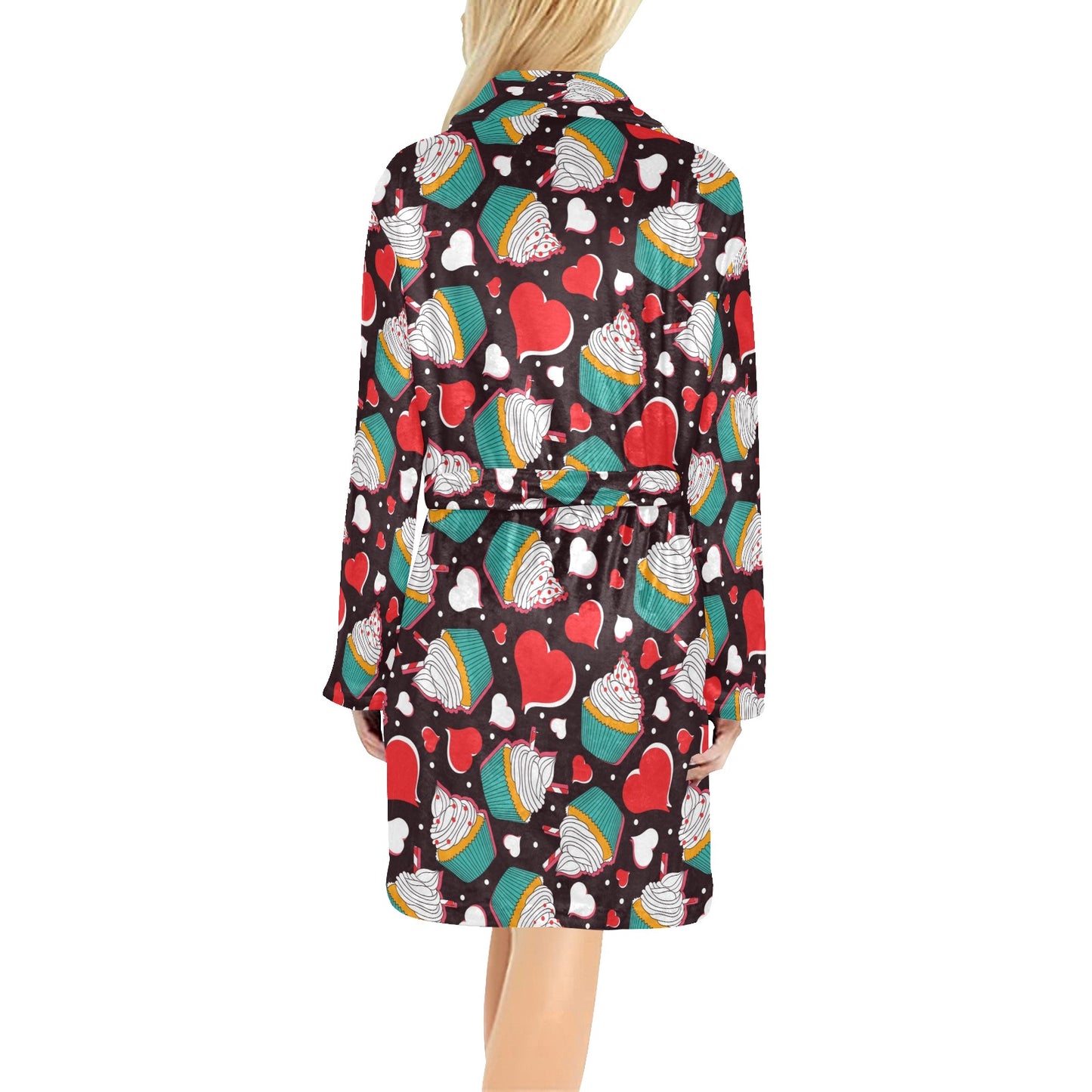 Cupcakes Heart Print Pattern Women's Fleece Robe