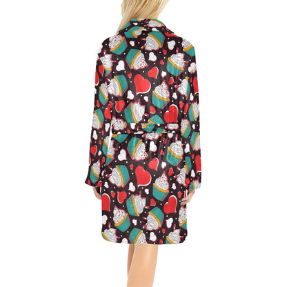 Cupcakes Heart Print Pattern Women's Fleece Robe
