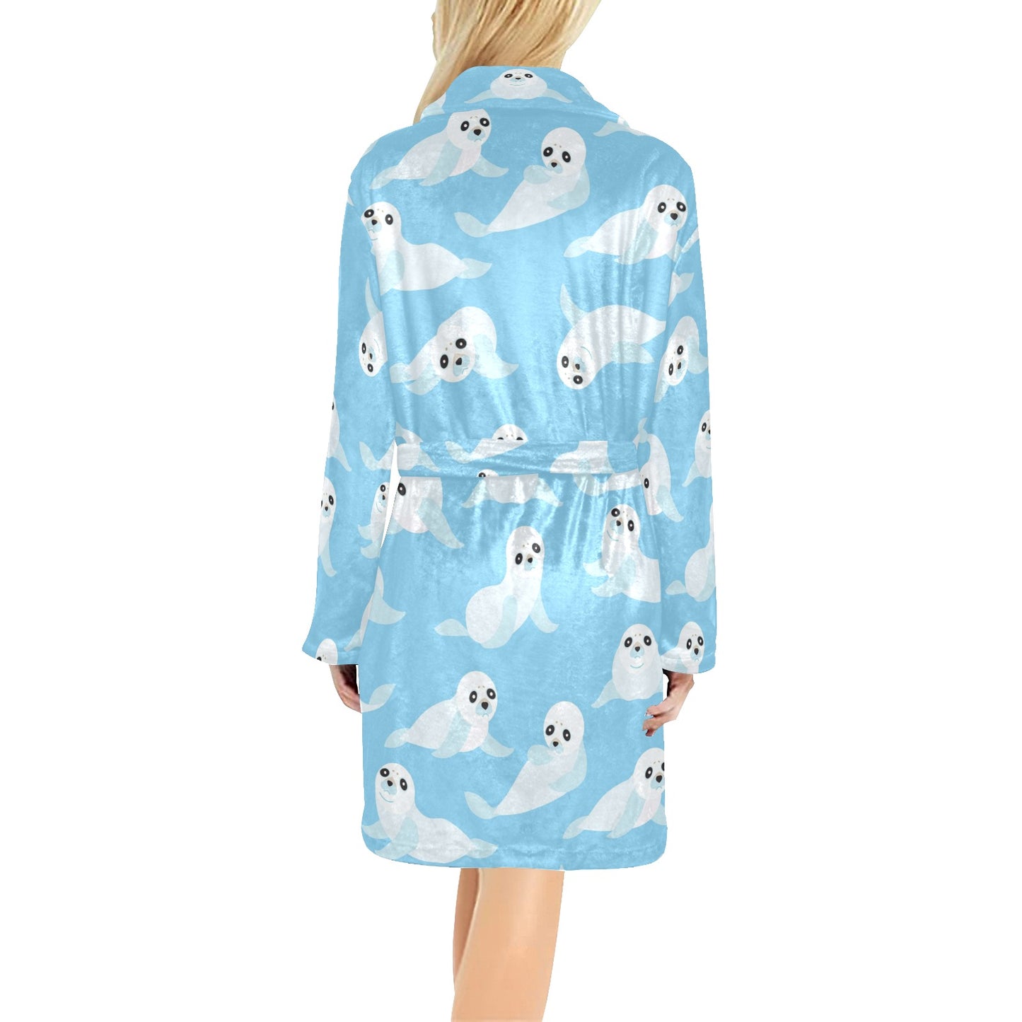 Sea Lion Cute Pattern Print Design 03 Women's Fleece Robe