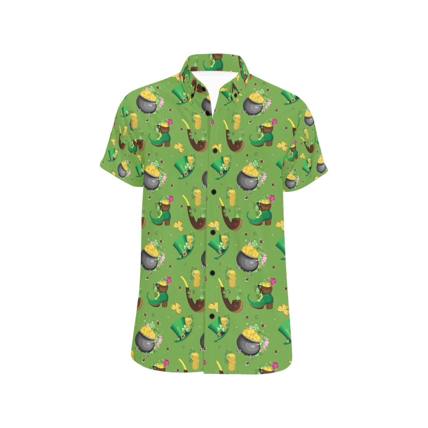 Shamrock Saint Patrick's Day Print Design LKS306 Men Short Sleeve Button Up Shirt