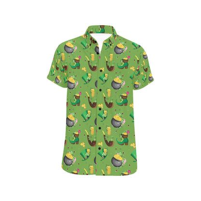 Shamrock Saint Patrick's Day Print Design LKS306 Men Short Sleeve Button Up Shirt