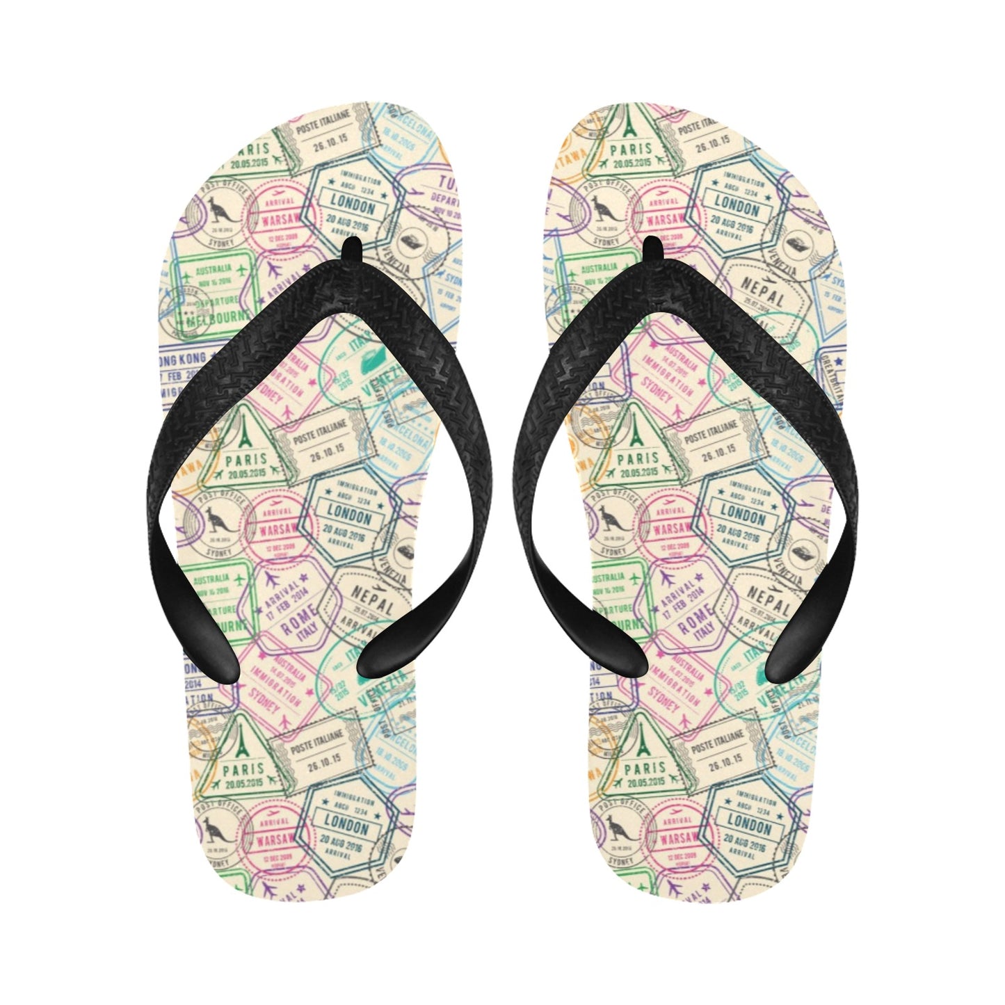 Travel Stamp Print Design LKS303 Flip Flops