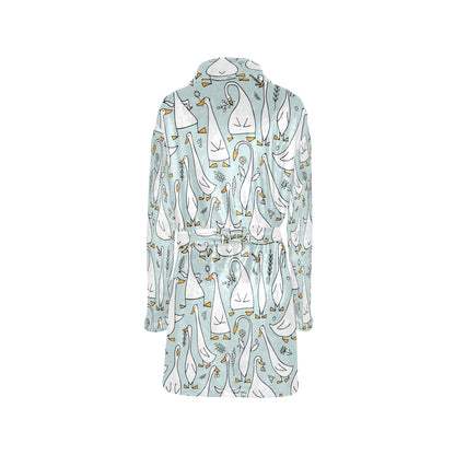 Goose Pattern Print Design 03 Women's Fleece Robe