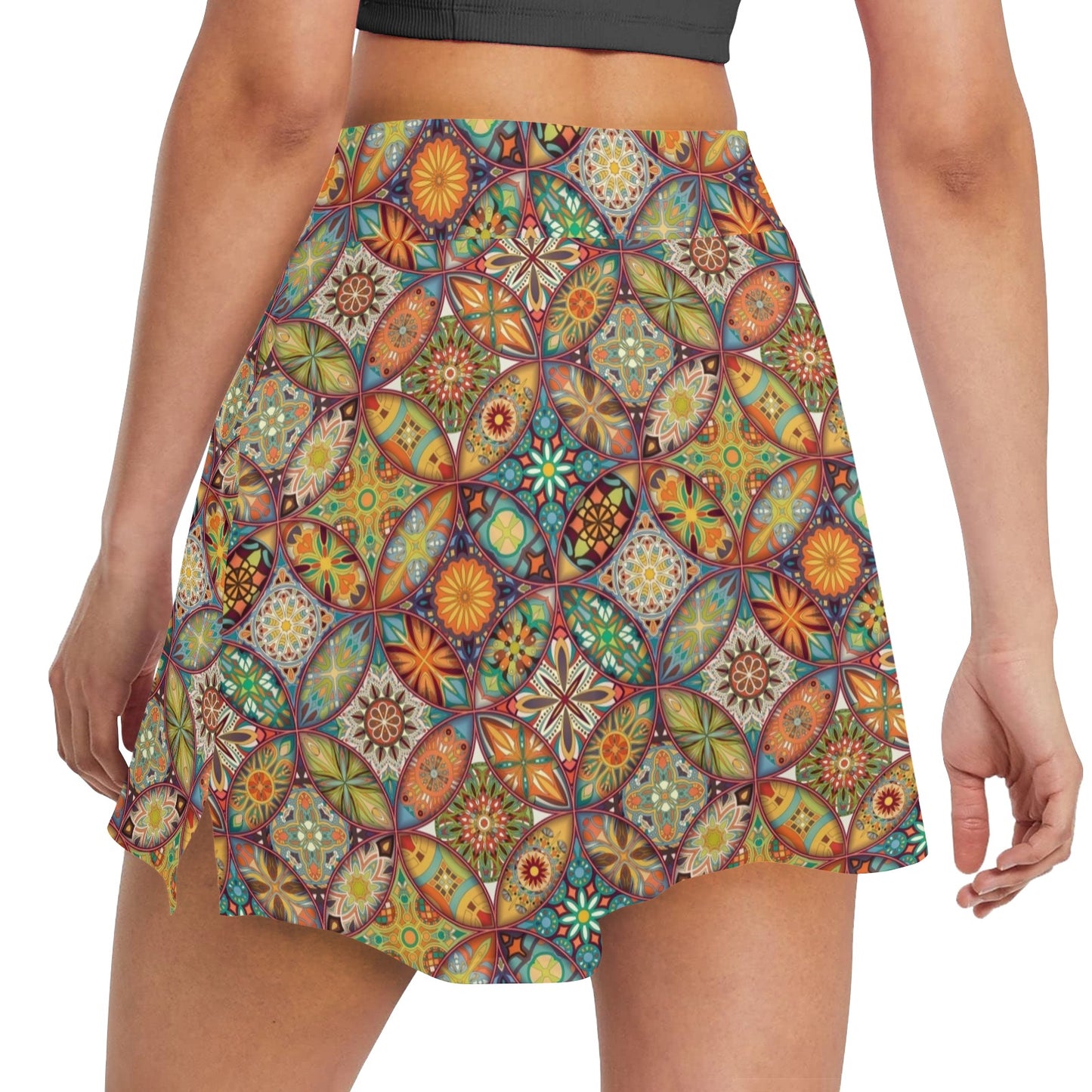 Mandala Flower Themed Design Print 17" Golf & Pickleball Skort with Pockets