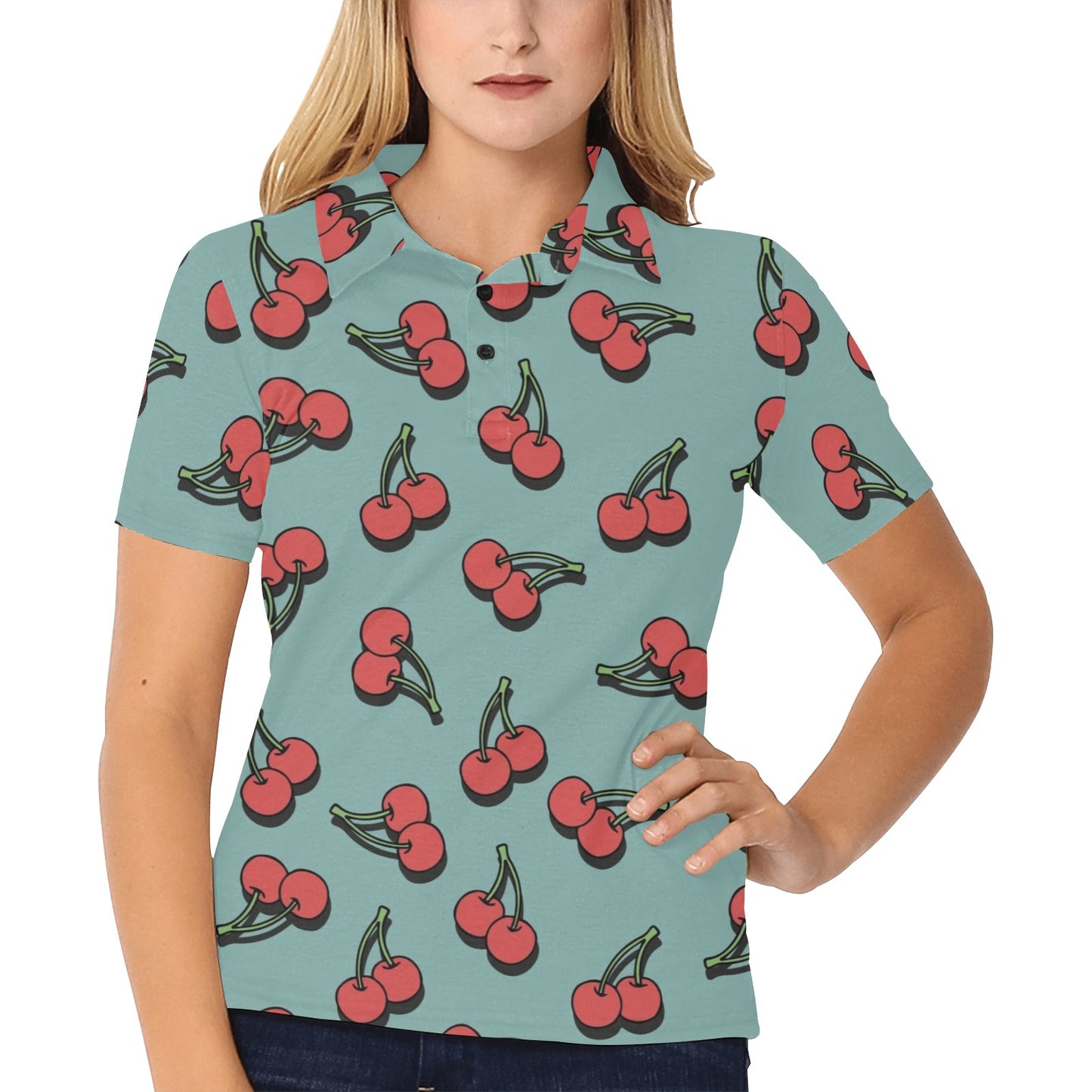 Cherry Pattern Print Design CH03 Women's Polo Shirt