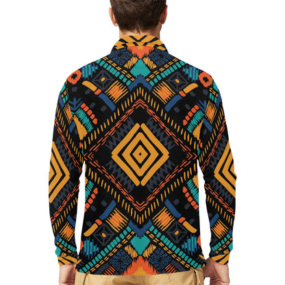 Kente Pattern Print Design 05 Long Sleeve Polo Shirt For Men's