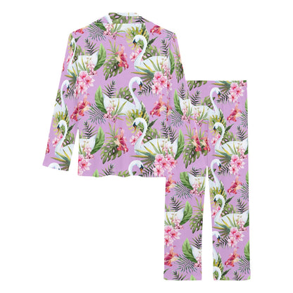 Swan with Flower Pattern Print Design 01 Women's Long Pajama Set