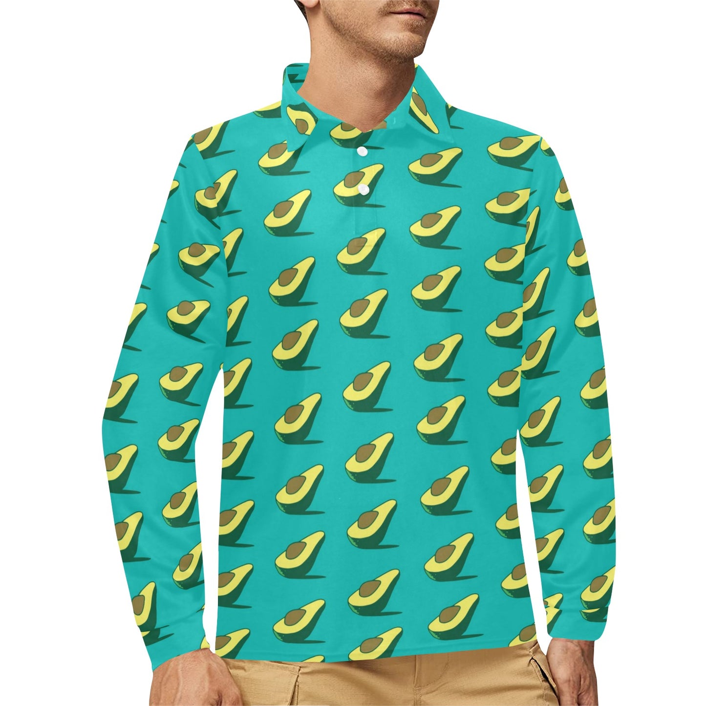 Avocado Pattern Print Design 03 Long Sleeve Polo Shirt For Men's