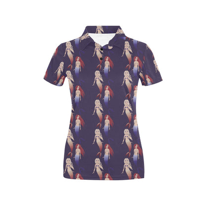 Mermaid Pattern Print Design 02 Women's Polo Shirt