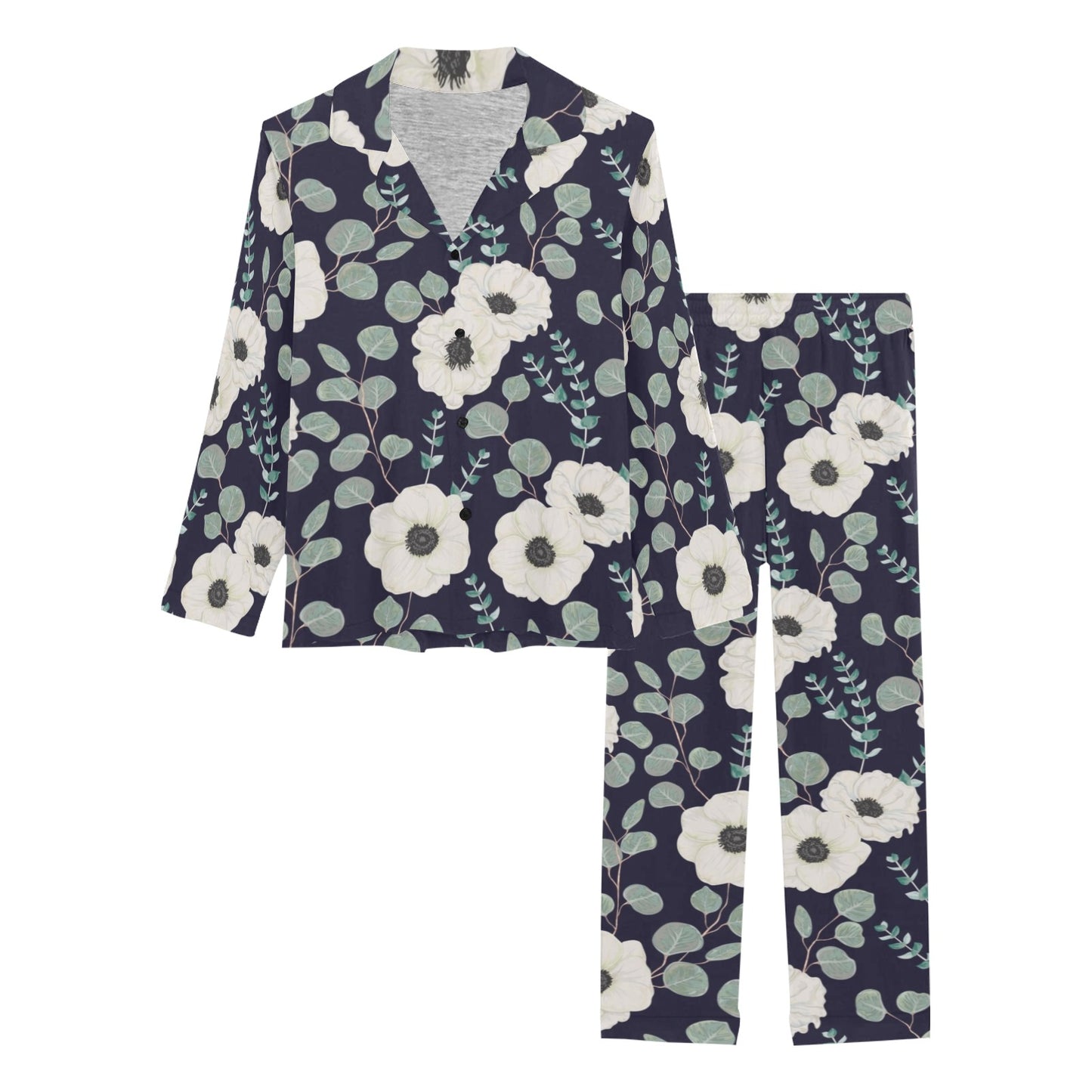 Anemone Pattern Print Design AM01 Women's Long Pajama Set