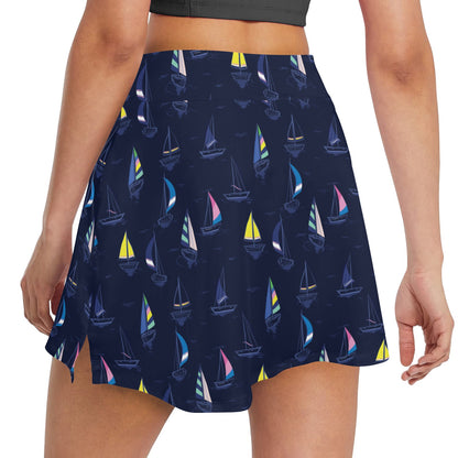 Sailboat Print Design LKS305 17" Golf & Pickleball Skort with Pockets