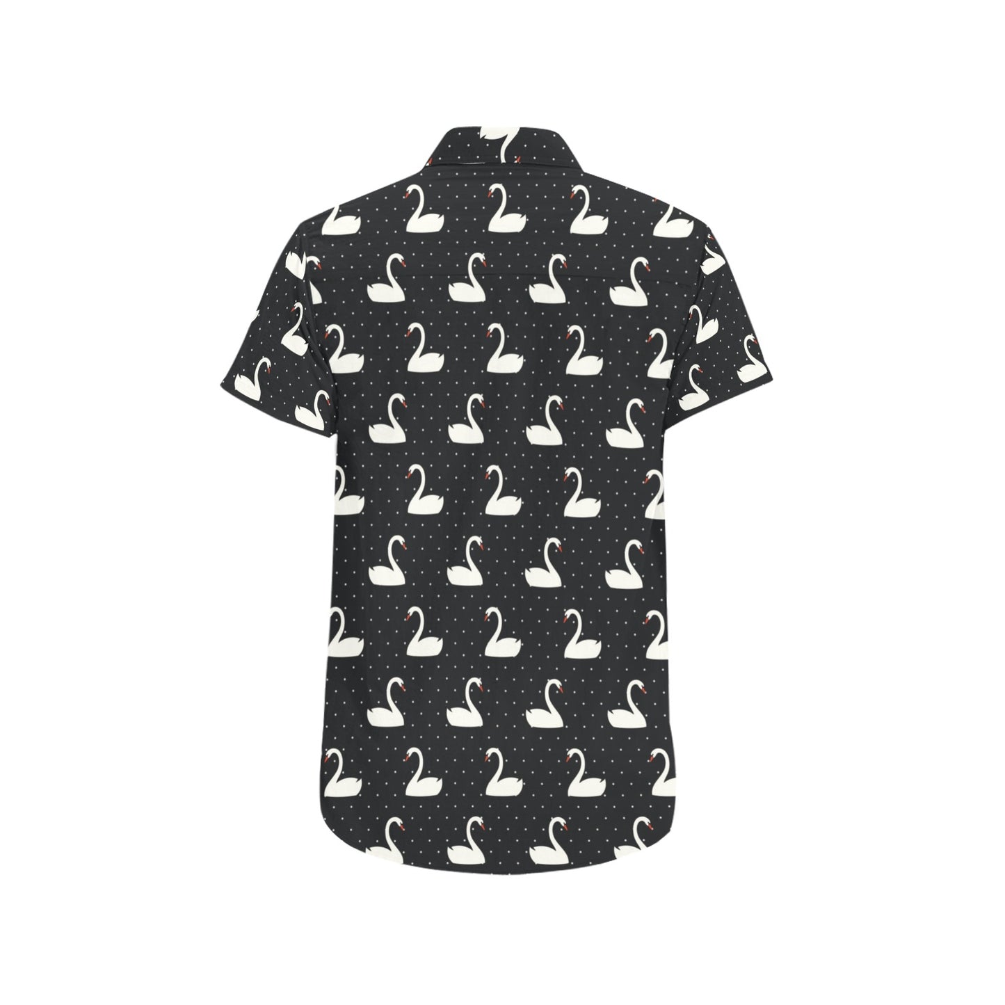 Swan Print Design LKS401 Men Short Sleeve Button Up Shirt