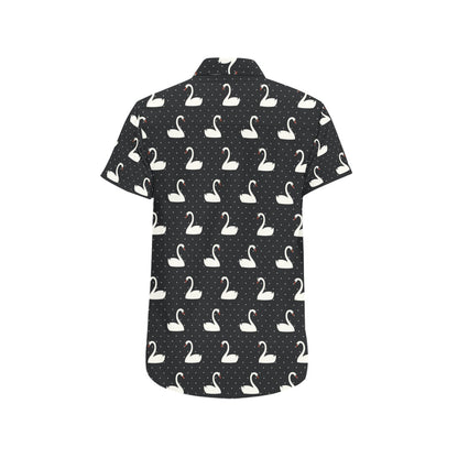 Swan Print Design LKS401 Men Short Sleeve Button Up Shirt