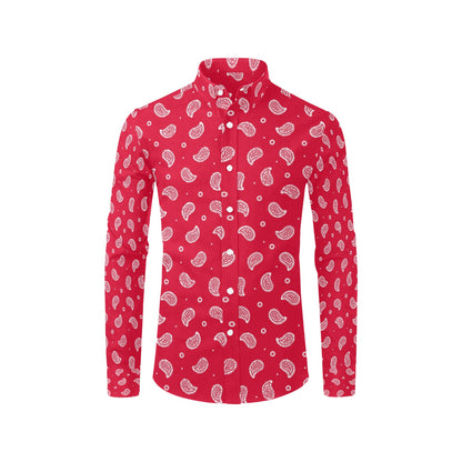 Bandana Red Paisley Print Design LKS305 Men's Long Sleeve Dress Shirt