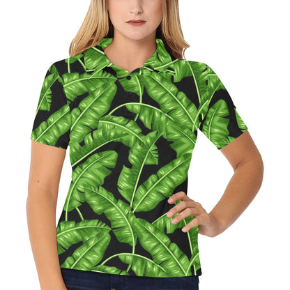 Banana Leaf Pattern Print Design BL01 Women's Polo Shirt