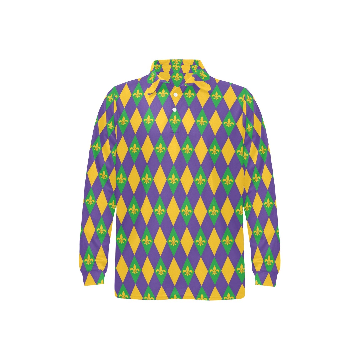 Mardi Gras Pattern Print Design 05 Long Sleeve Polo Shirt For Men's