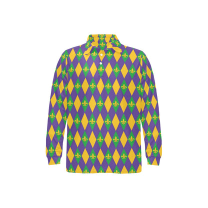 Mardi Gras Pattern Print Design 05 Long Sleeve Polo Shirt For Men's