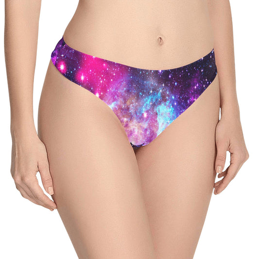 Galaxy Night Purple Space Print Women's Thongs