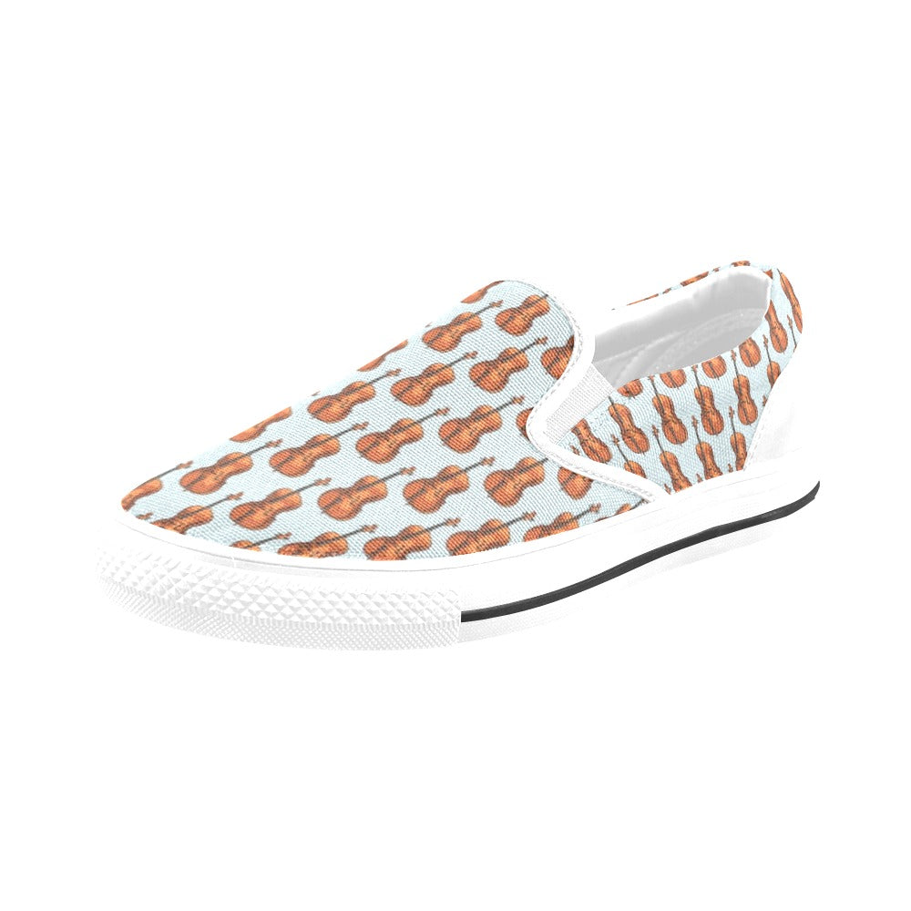 Violin Print Design LKS406 White Slip Ons Canvas Women's Shoes