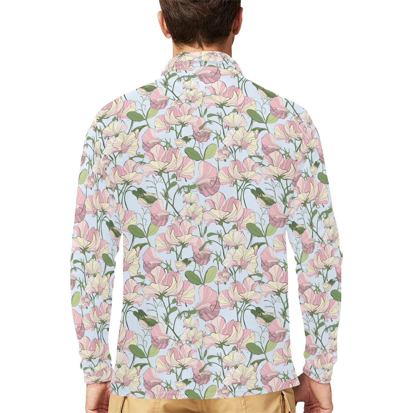 Sweet Pea Print Design LKS304 Long Sleeve Polo Shirt For Men's