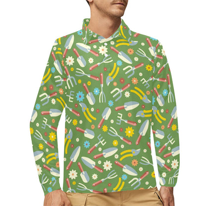 Gardening Pattern Print Design G06 Long Sleeve Polo Shirt For Men's