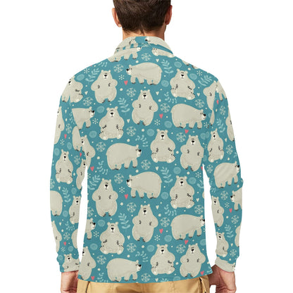Bear Pattern Print Design BE04 Long Sleeve Polo Shirt For Men's
