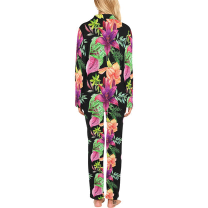 Amaryllis Pattern Print Design AL09 Women's Long Pajama Set