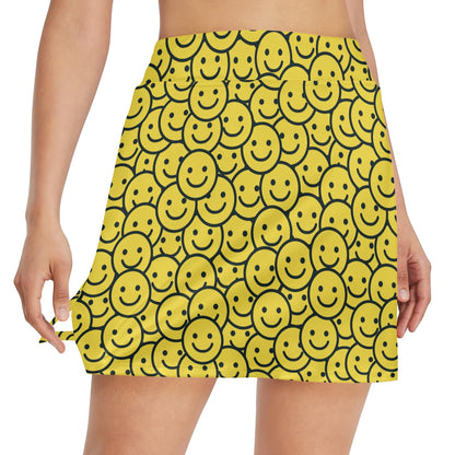 Smiley Face Emoji Print Design LKS302 17" Golf & Pickleball Skort with Pockets