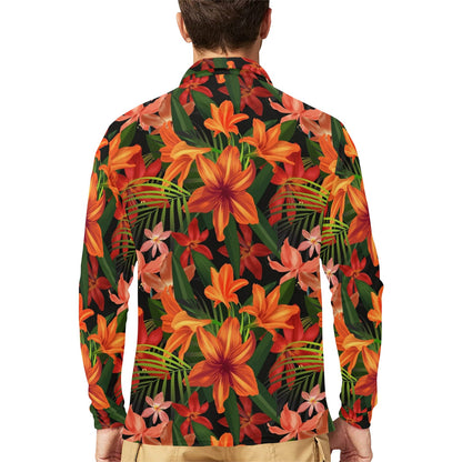 Amaryllis Pattern Print Design AL05 Long Sleeve Polo Shirt For Men's