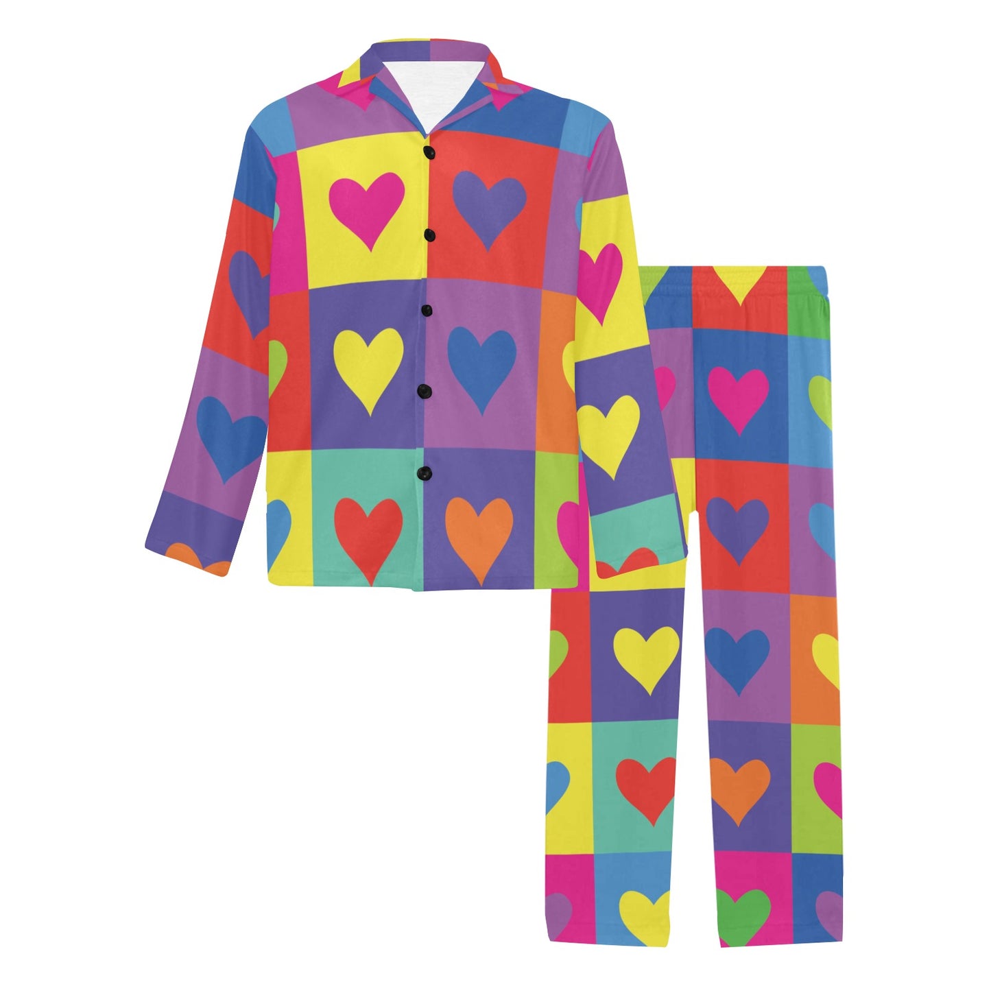 Pop Art Heart Pattern Print Design A01 Men's Long Pajama Set