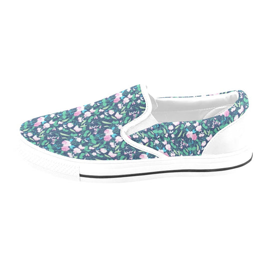 Sweet Pea Print Design LKS303 White Slip Ons Canvas Women's Shoes
