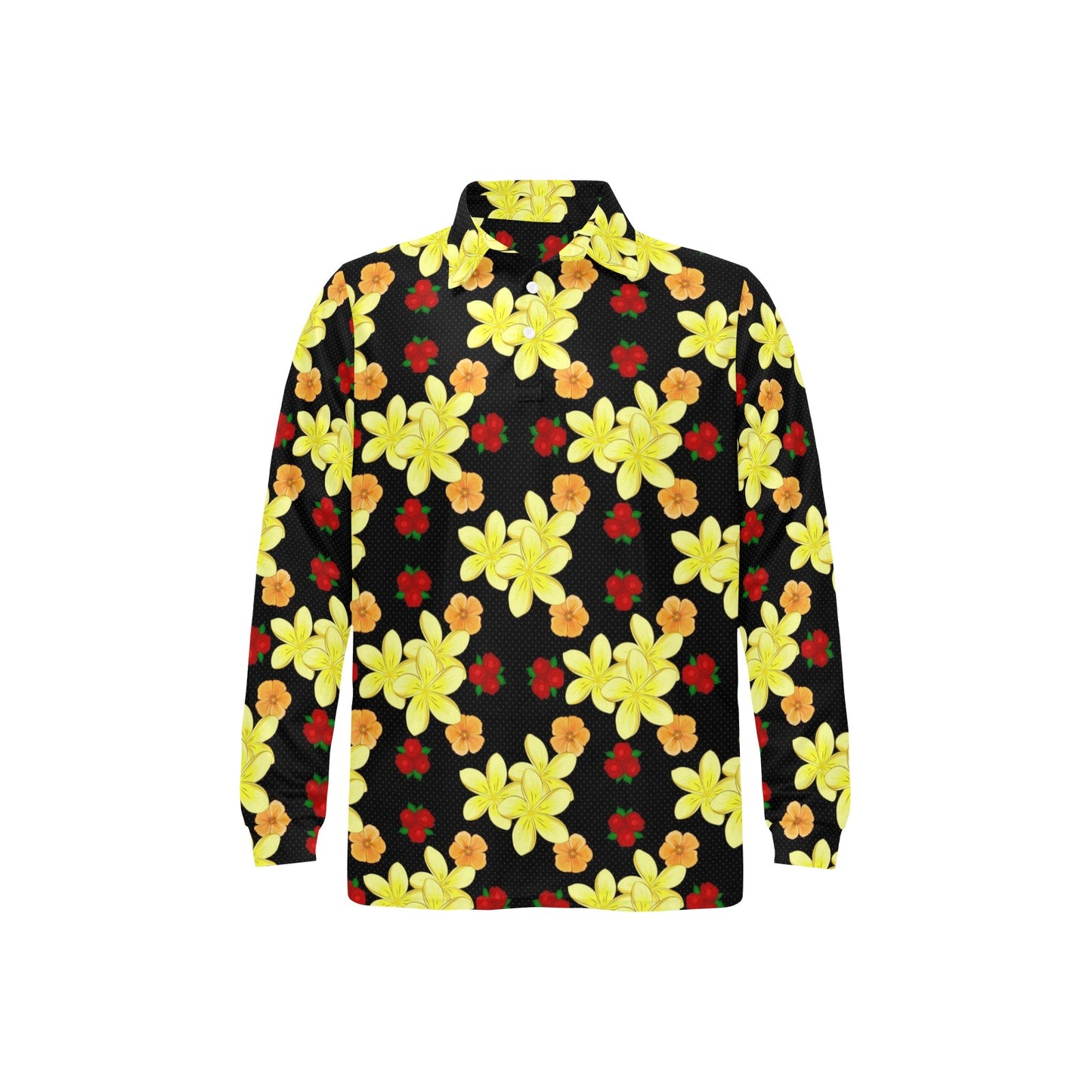 Yellow Plumeria Pattern Print Design PM04 Long Sleeve Polo Shirt For Men's