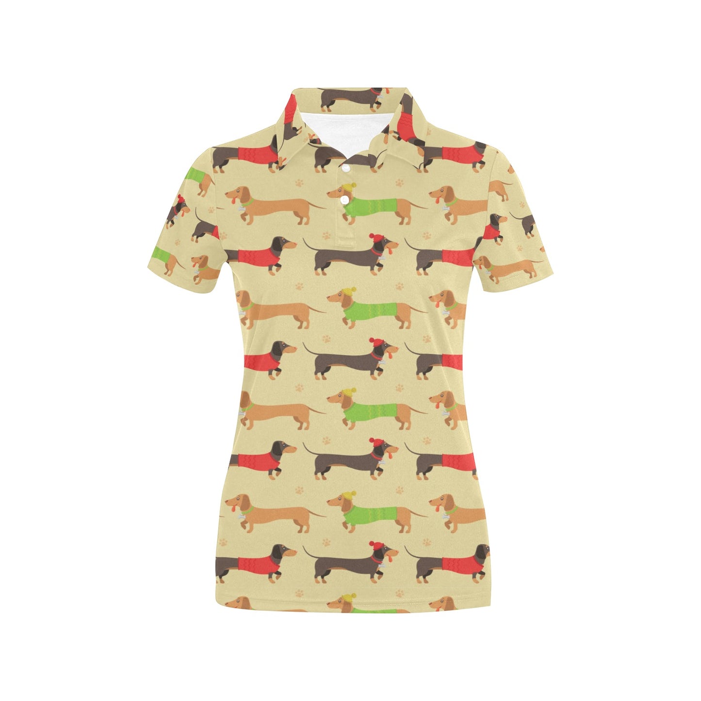Dachshund Pattern Print Design 06 Women's Polo Shirt