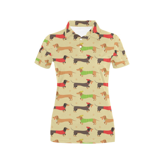 Dachshund Pattern Print Design 06 Women's Polo Shirt