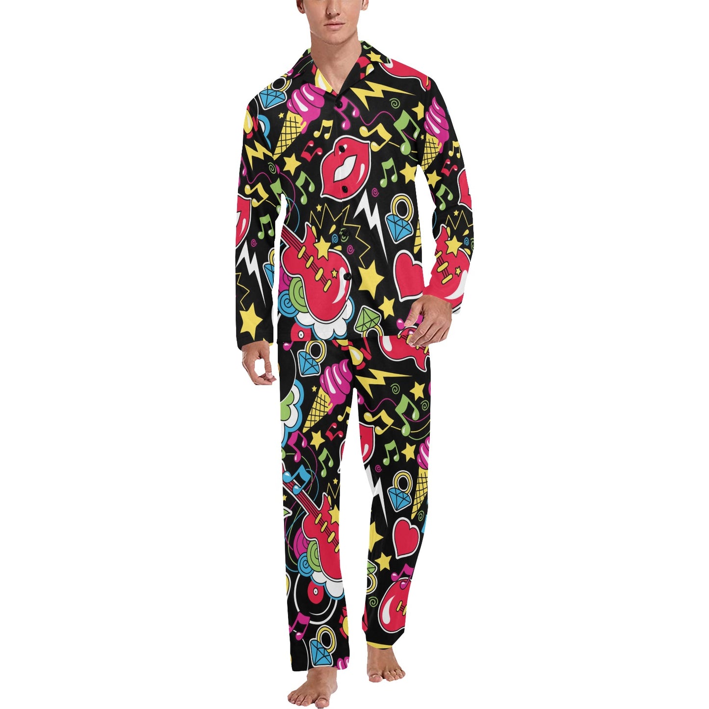 Pop Art Pattern Print Design A04 Men's Long Pajama Set