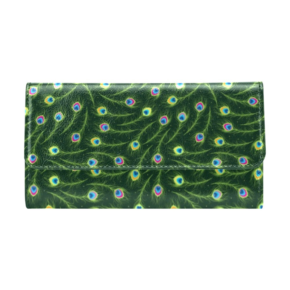 Peacock Feather Green Design Print Women's Trifold Wallet
