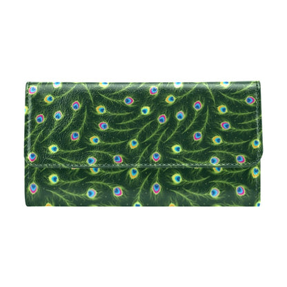 Peacock Feather Green Design Print Women's Trifold Wallet
