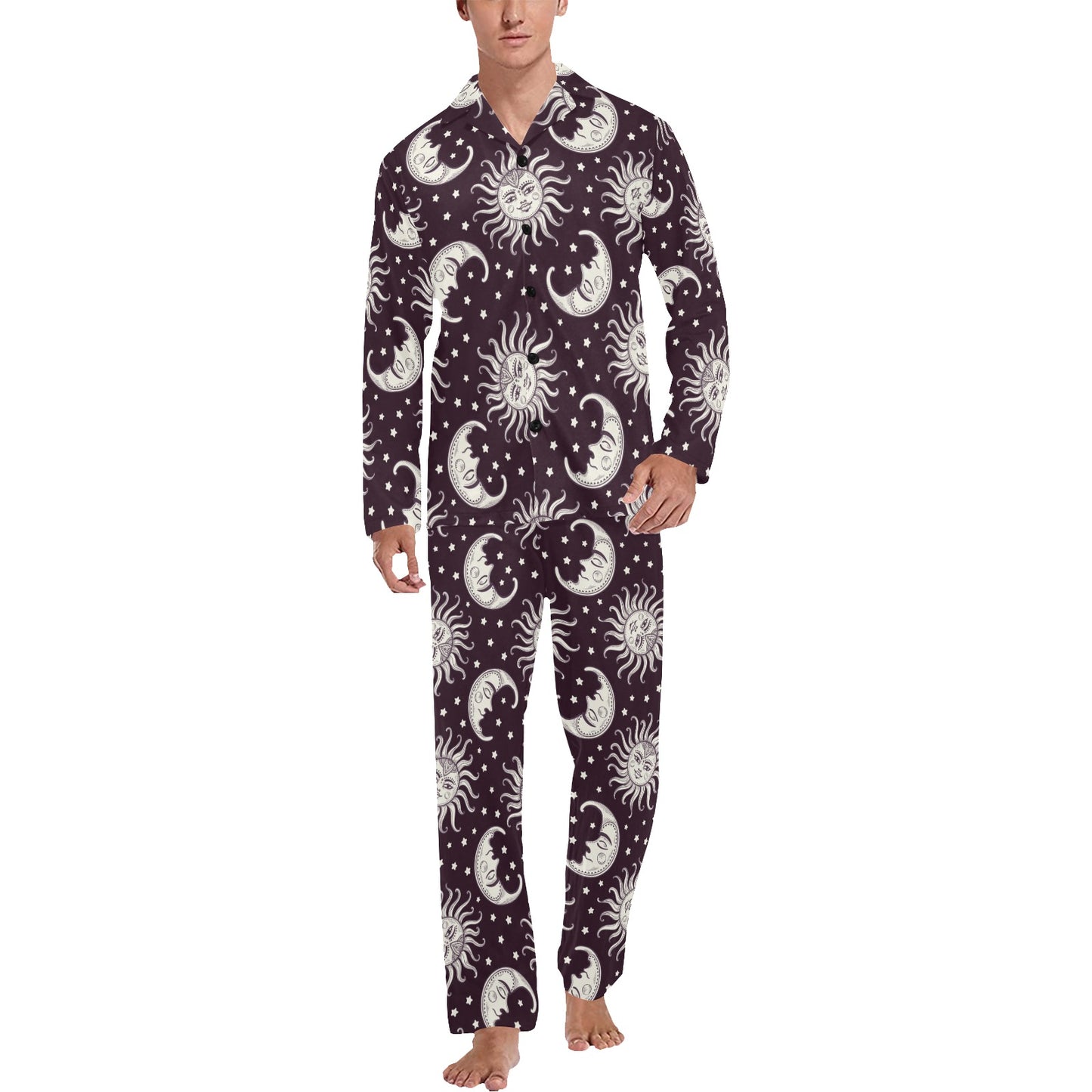 Sun Moon Face Men's Long Pajama Set