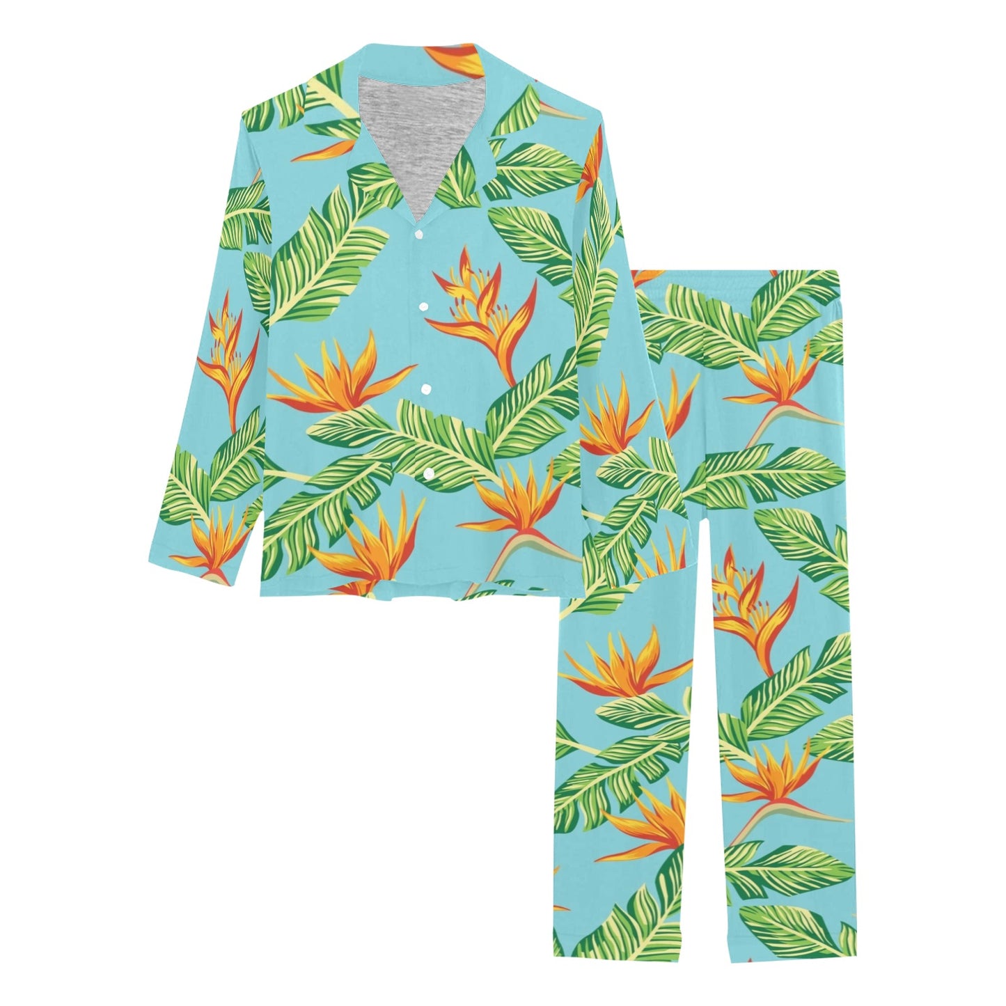 Bird Of Paradise Pattern Print Design BOP04 Women's Long Pajama Set