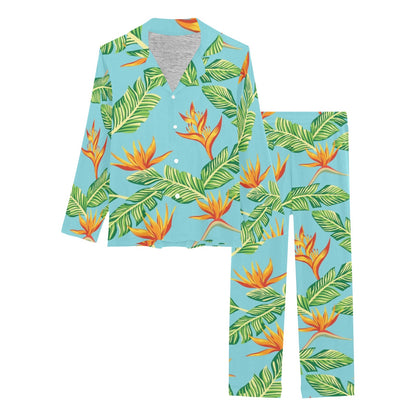 Bird Of Paradise Pattern Print Design BOP04 Women's Long Pajama Set