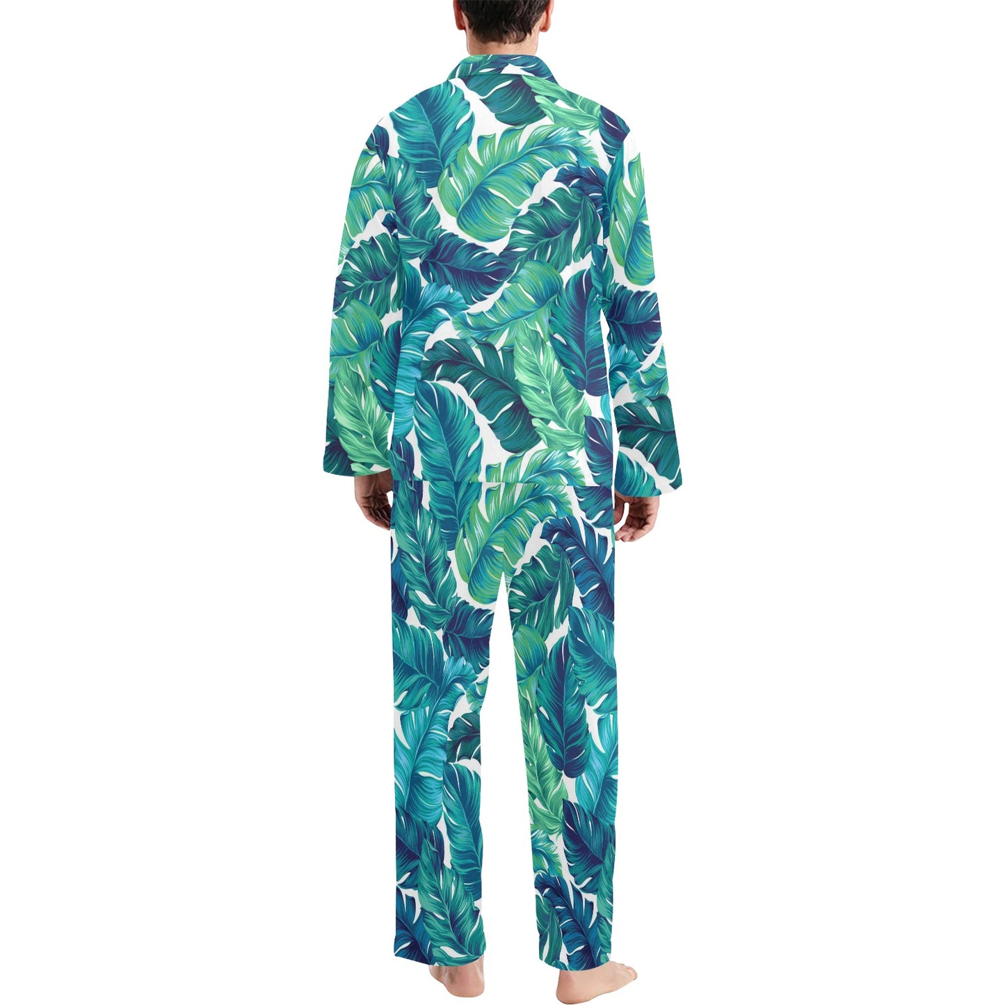 Brightness Tropical Palm Leaves Men's Long Pajama Set