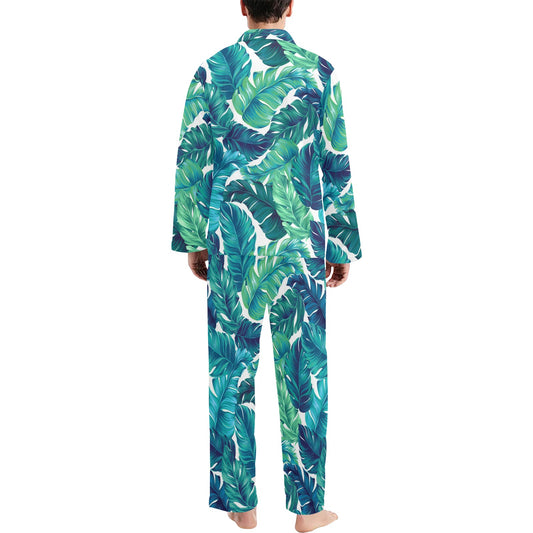 Brightness Tropical Palm Leaves Men's Long Pajama Set