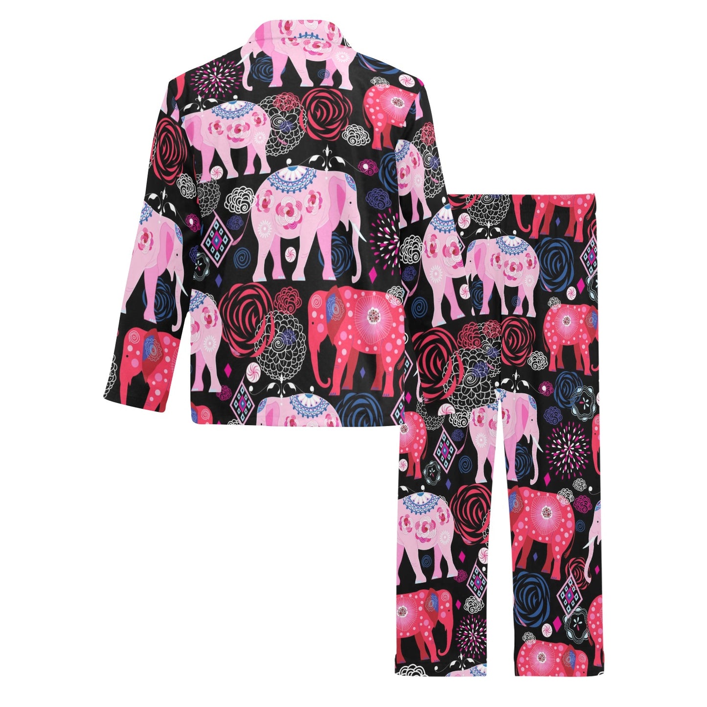 Pink Elephant Pattern Men's Long Pajama Set