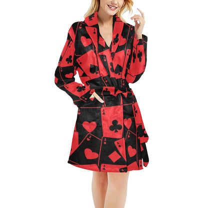 Poker Cards Pattern Print Design A01 Women's Fleece Robe