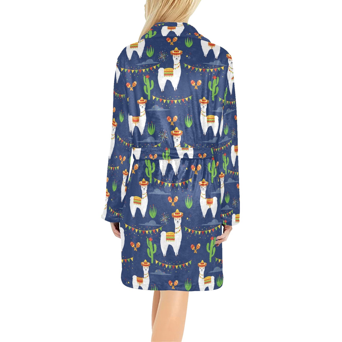 Llama Cactus Pattern Print Design 05 Women's Fleece Robe