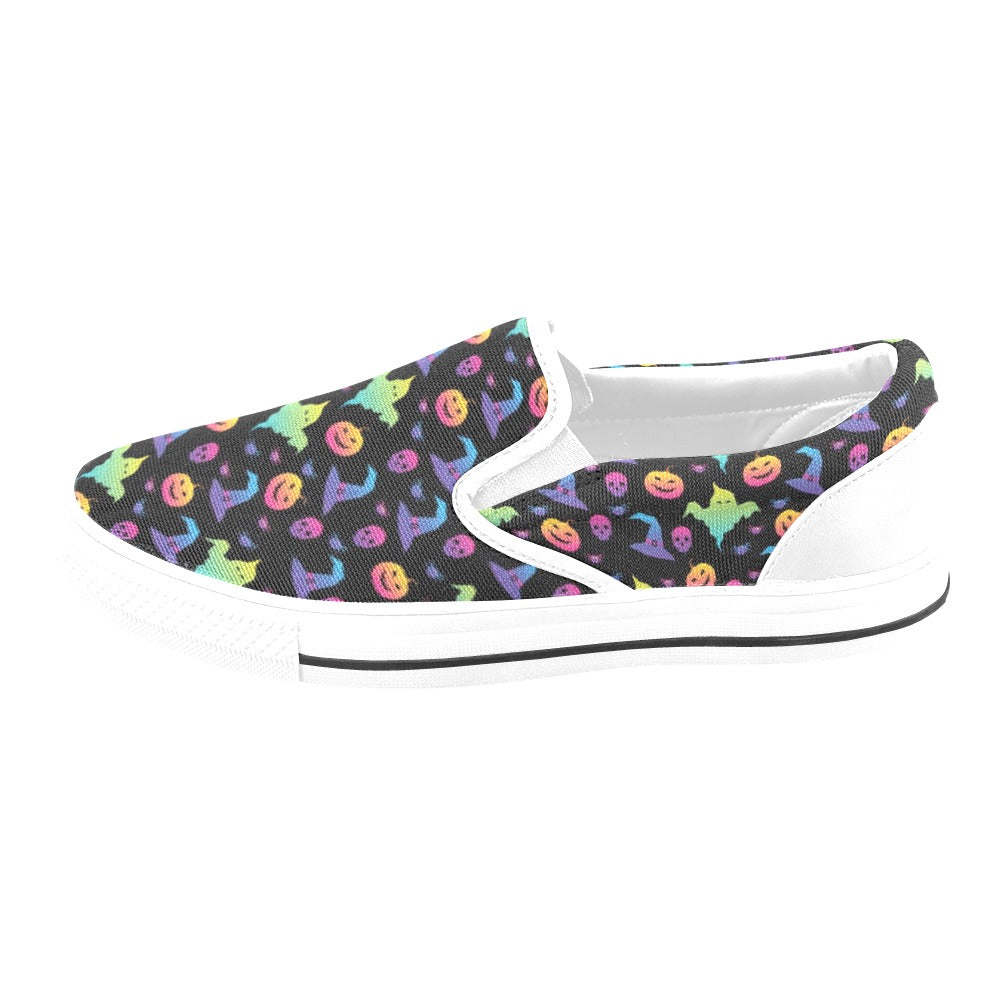 Halloween Print Design LKS404 White Slip Ons Canvas Women's Shoes